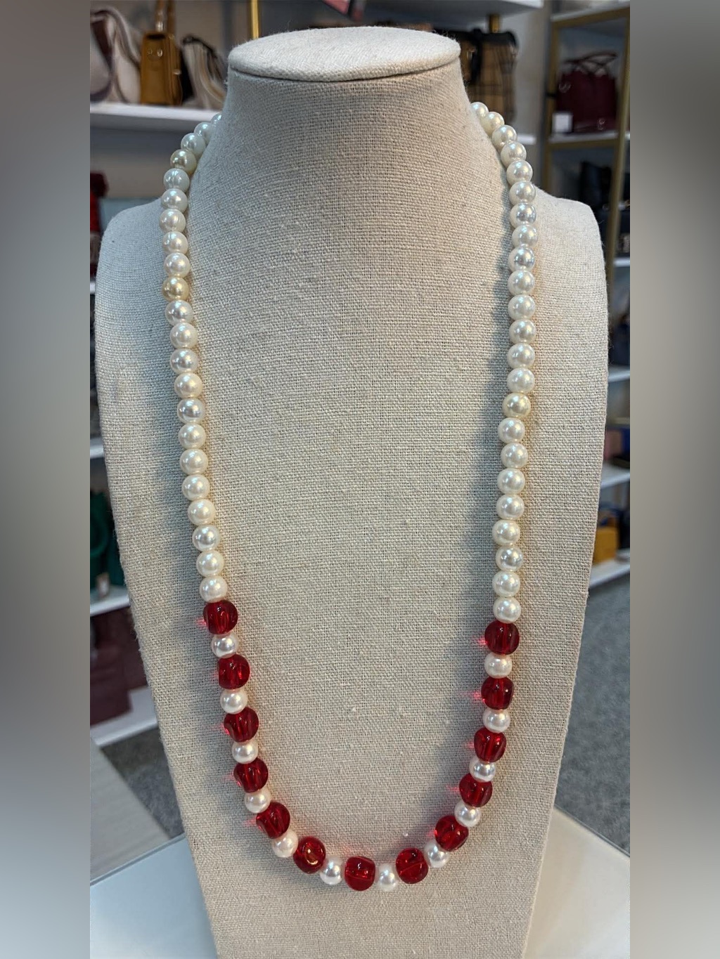 Elegant Faux Pearl And Red Bead Necklace - Women Jewelry